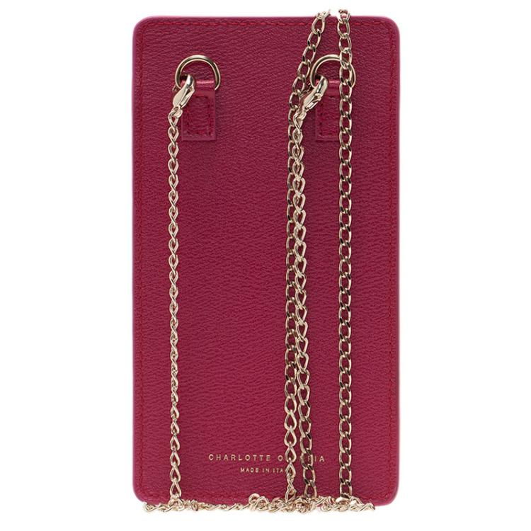 Pre Owned Charlotte Olympia Magenta Leather Feline iPhone 6 Case with Chain