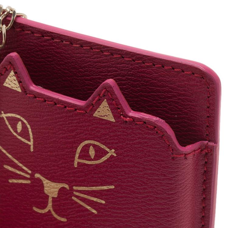 Pre Owned Charlotte Olympia Magenta Leather Feline iPhone 6 Case with Chain