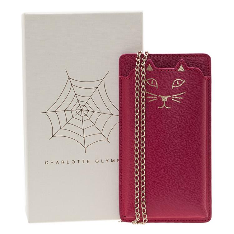 Pre Owned Charlotte Olympia Magenta Leather Feline iPhone 6 Case with Chain
