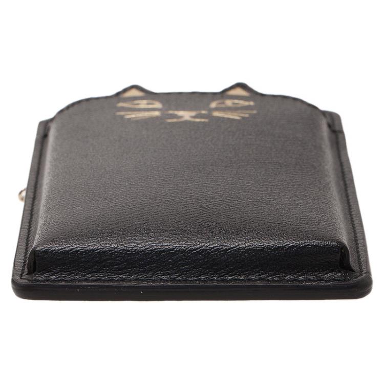 Pre Owned Charlotte Olympia Black Leather Feline iPhone 6 Case with Chain
