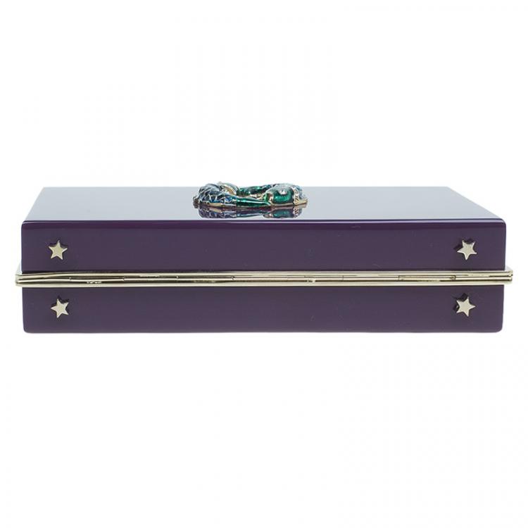 Pre Owned Charlotte Olympia Purple Perspex Pieces Zodiac Pandora Box Clutch 
