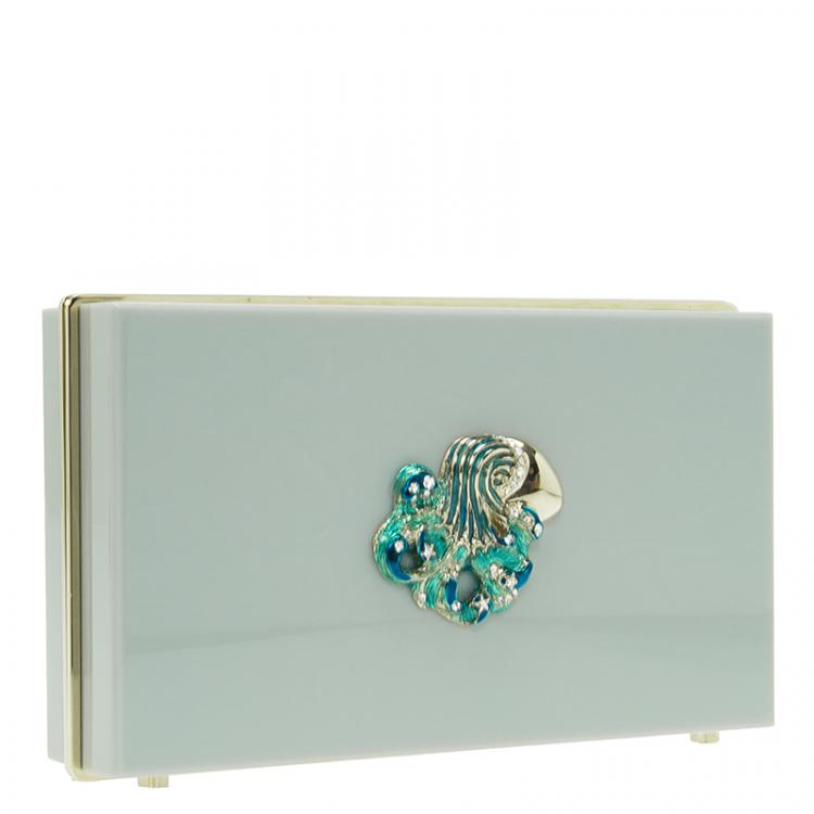 Pre Owned Charlotte Olympia Grey Perspex Aquarius Zodiac Pandora Box Clutch 