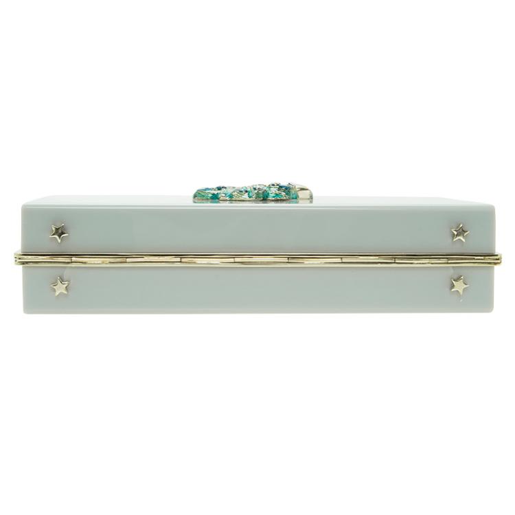 Pre Owned Charlotte Olympia Grey Perspex Aquarius Zodiac Pandora Box Clutch 