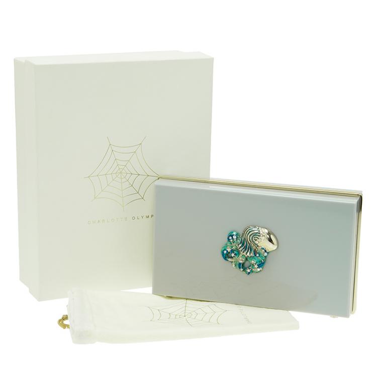 Pre Owned Charlotte Olympia Grey Perspex Aquarius Zodiac Pandora Box Clutch 