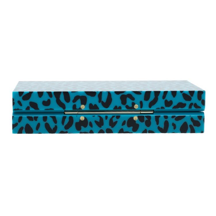 Pre Owned Charlotte Olympia Blue Leopard Print Perspex Spider Pandora Box Clutch