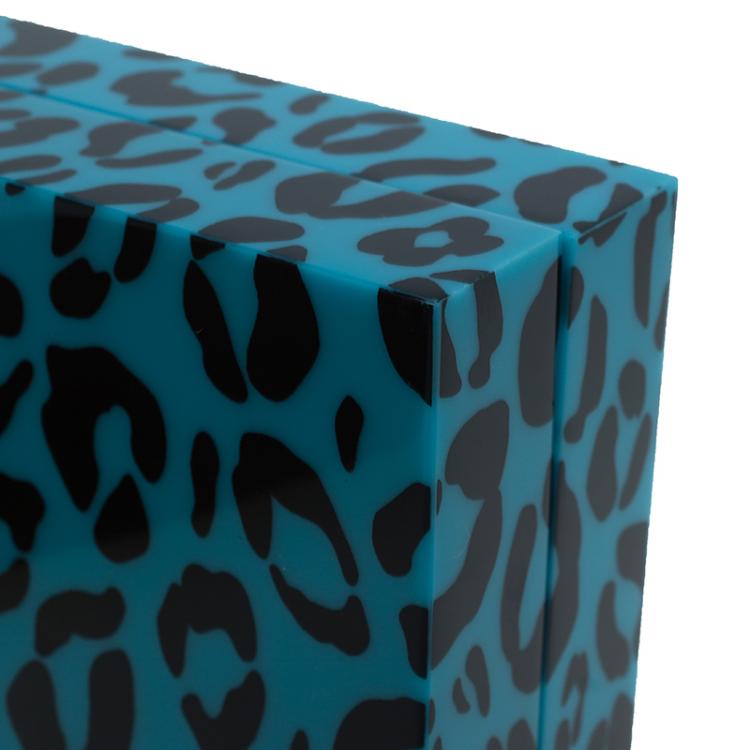 Pre Owned Charlotte Olympia Blue Leopard Print Perspex Spider Pandora Box Clutch