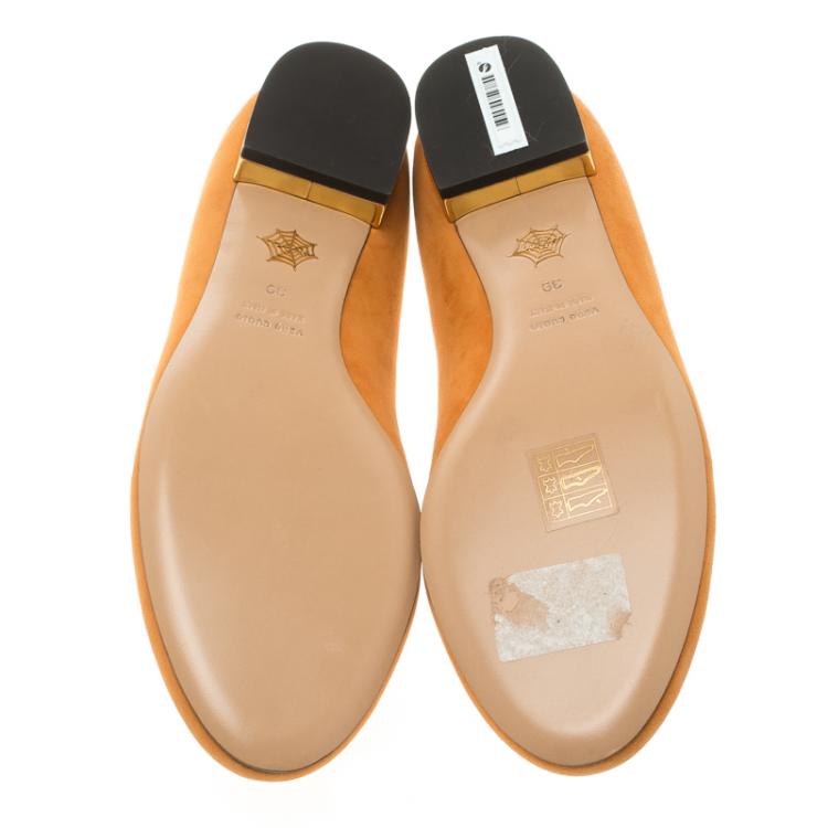 Pre Owned Charlotte Olympia Orange Suede Leo Smoking Slippers Size 39