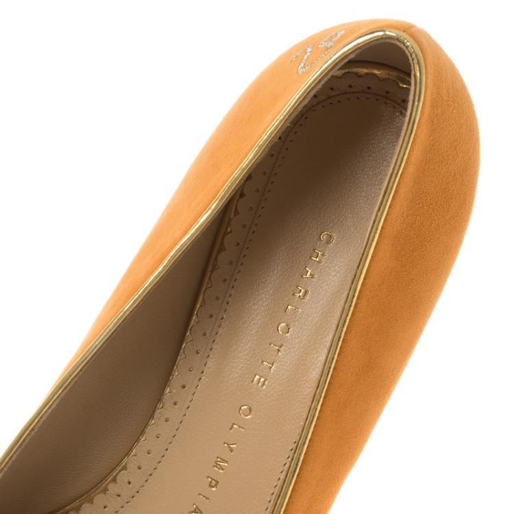 Pre Owned Charlotte Olympia Orange Suede Leo Smoking Slippers Size 39
