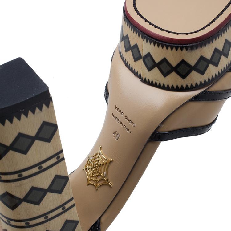 Pre Owned Charlotte Olympia Beige and Black Ay Caramba! Ankle Strap Sandals Size 40