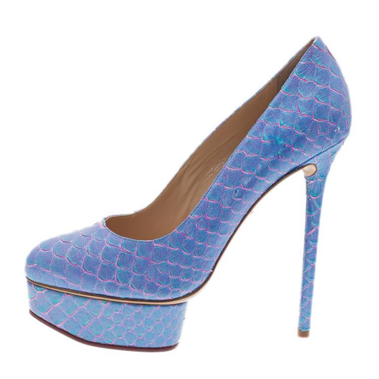 Pre Owned Charlotte Olympia Blue Priscilla Python Platform Pumps Size 39