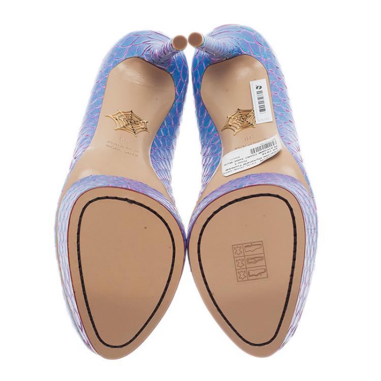 Pre Owned Charlotte Olympia Blue Priscilla Python Platform Pumps Size 39