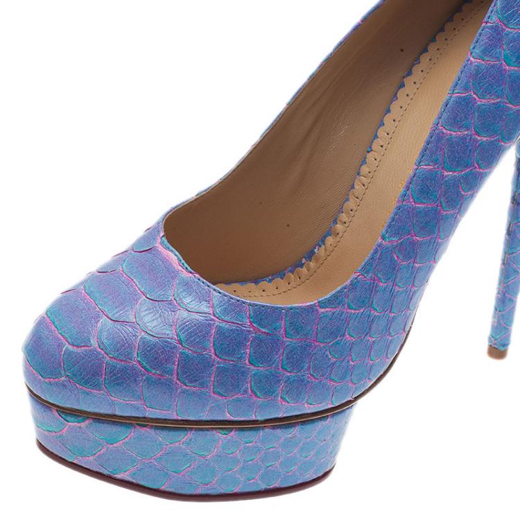 Pre Owned Charlotte Olympia Blue Priscilla Python Platform Pumps Size 39