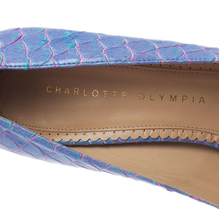 Pre Owned Charlotte Olympia Blue Priscilla Python Platform Pumps Size 39