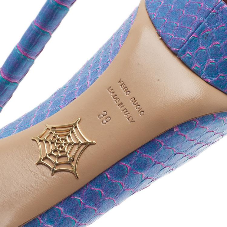 Pre Owned Charlotte Olympia Blue Priscilla Python Platform Pumps Size 39