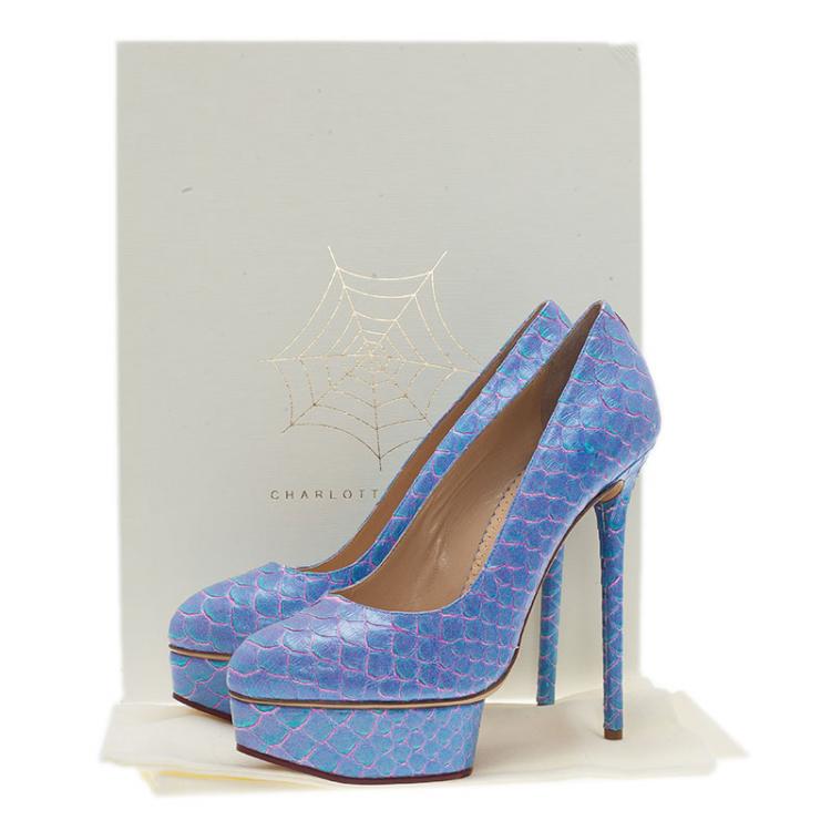 Pre Owned Charlotte Olympia Blue Priscilla Python Platform Pumps Size 39
