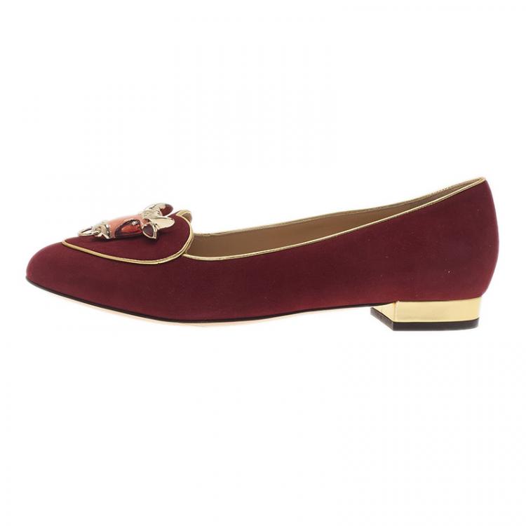 Pre Owned Charlotte Olympia Red Suede Taurus Smoking Slippers Size 39
