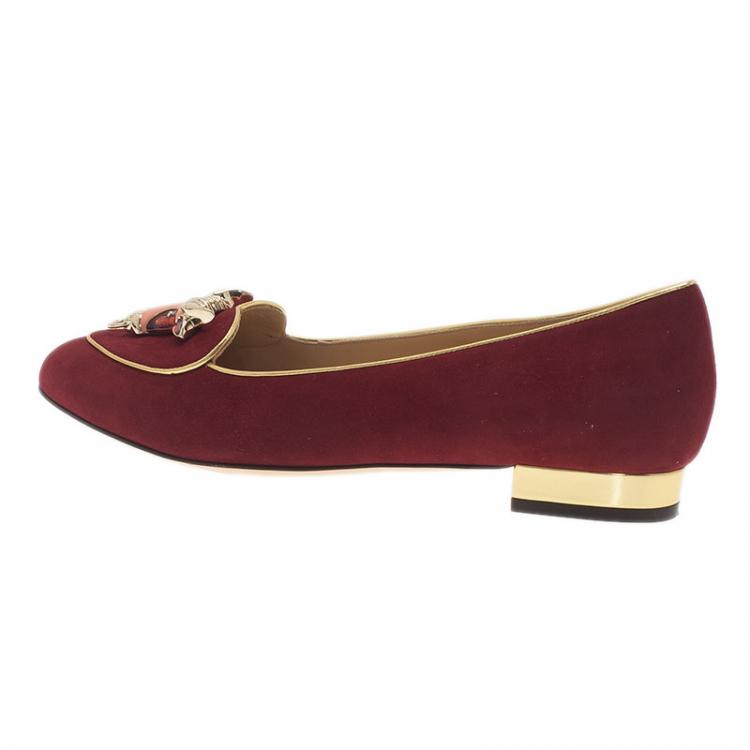 Pre Owned Charlotte Olympia Red Suede Taurus Smoking Slippers Size 39