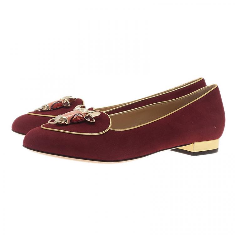 Pre Owned Charlotte Olympia Red Suede Taurus Smoking Slippers Size 39