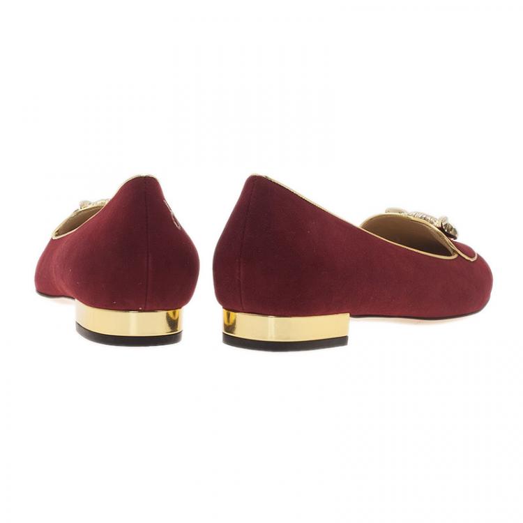 Pre Owned Charlotte Olympia Red Suede Taurus Smoking Slippers Size 39