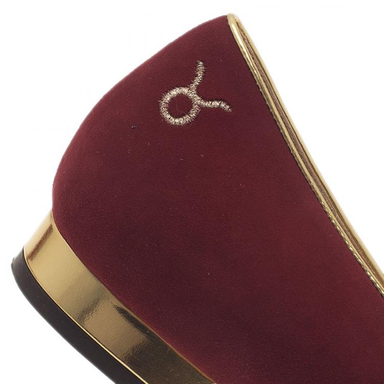 Pre Owned Charlotte Olympia Red Suede Taurus Smoking Slippers Size 39