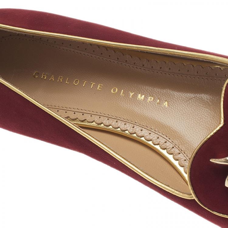 Pre Owned Charlotte Olympia Red Suede Taurus Smoking Slippers Size 39