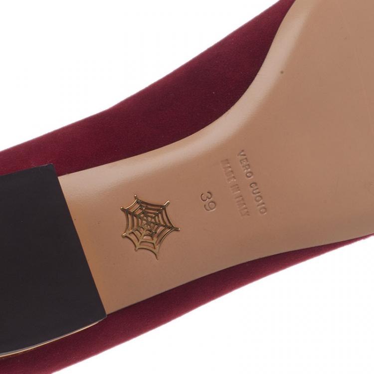 Pre Owned Charlotte Olympia Red Suede Taurus Smoking Slippers Size 39