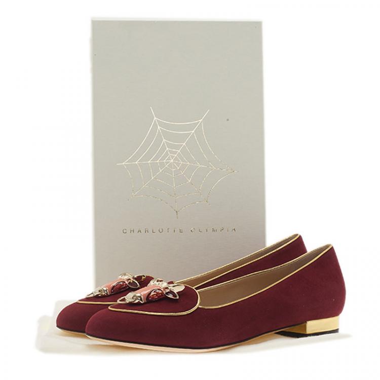 Pre Owned Charlotte Olympia Red Suede Taurus Smoking Slippers Size 39