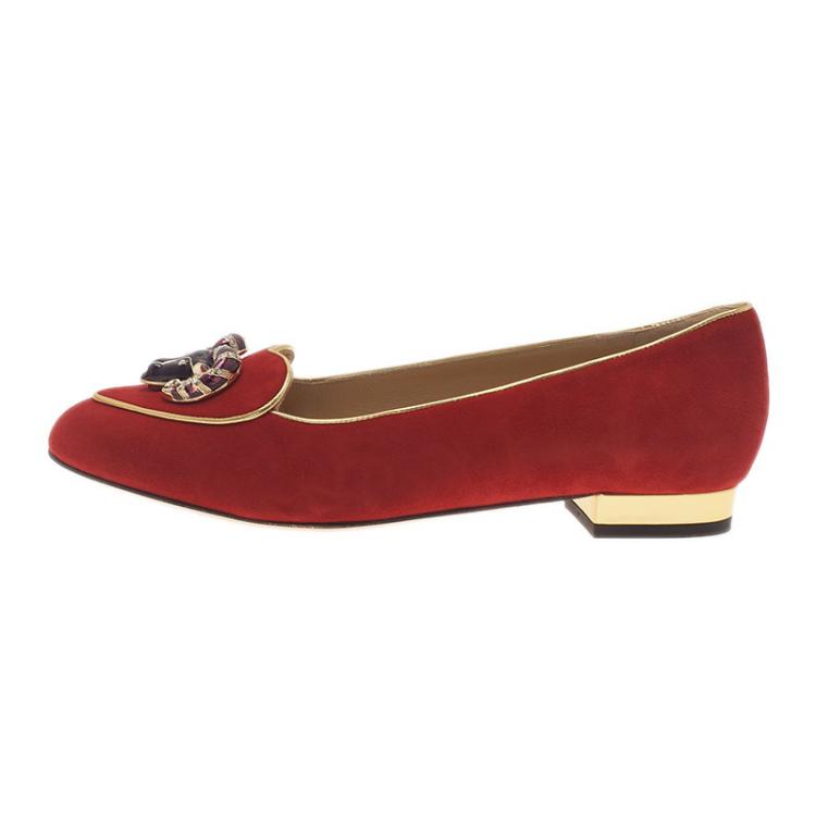 Pre Owned Charlotte Olympia Red Suede Aries Smoking Slippers Size 36.5