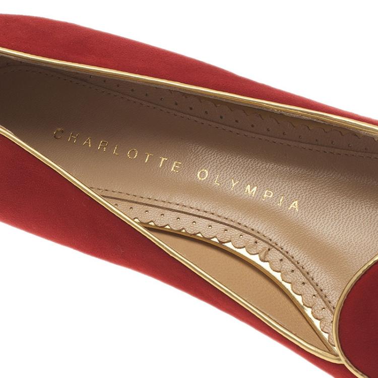 Pre Owned Charlotte Olympia Red Suede Aries Smoking Slippers Size 36.5