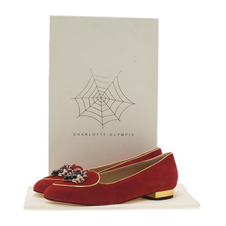 Pre Owned Charlotte Olympia Red Suede Aries Smoking Slippers Size 36.5