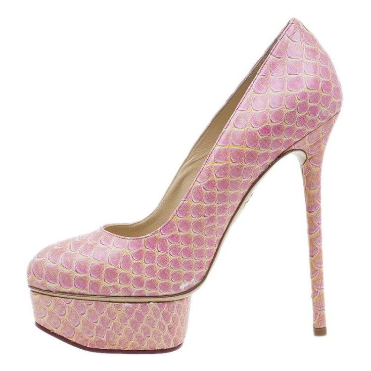 Pre Owned Charlotte Olympia Pink Python Pumps Size 37
