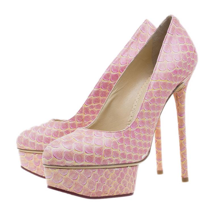 Pre Owned Charlotte Olympia Pink Python Pumps Size 37