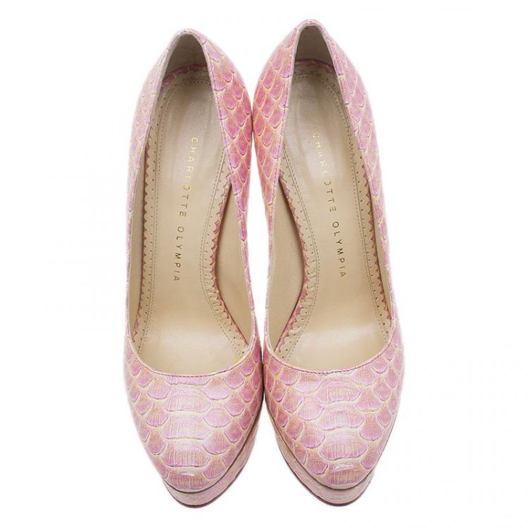 Pre Owned Charlotte Olympia Pink Python Pumps Size 37
