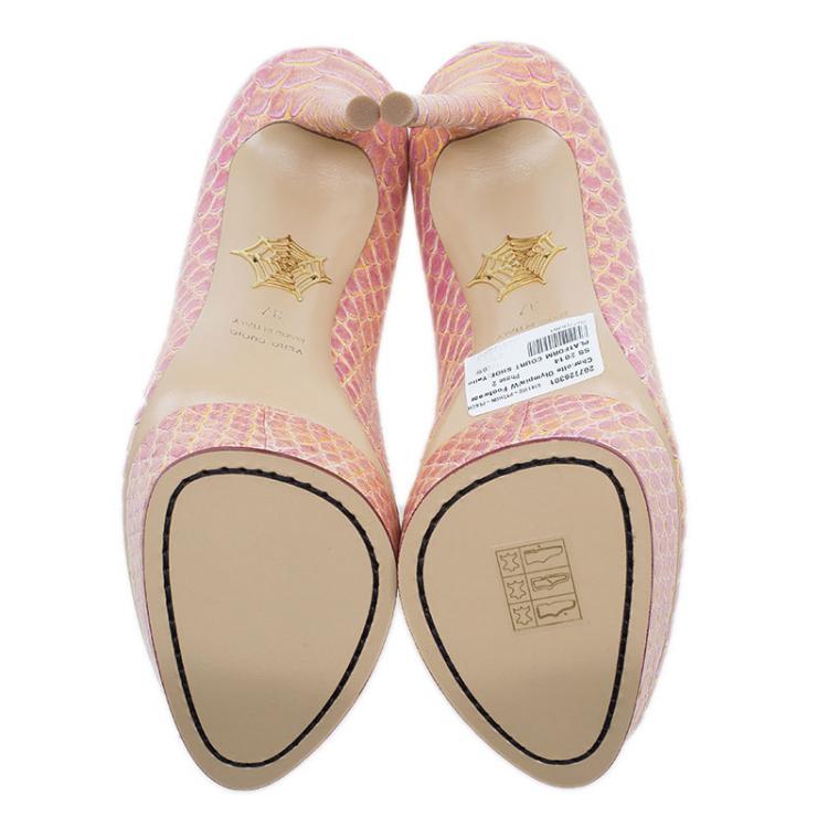 Pre Owned Charlotte Olympia Pink Python Pumps Size 37