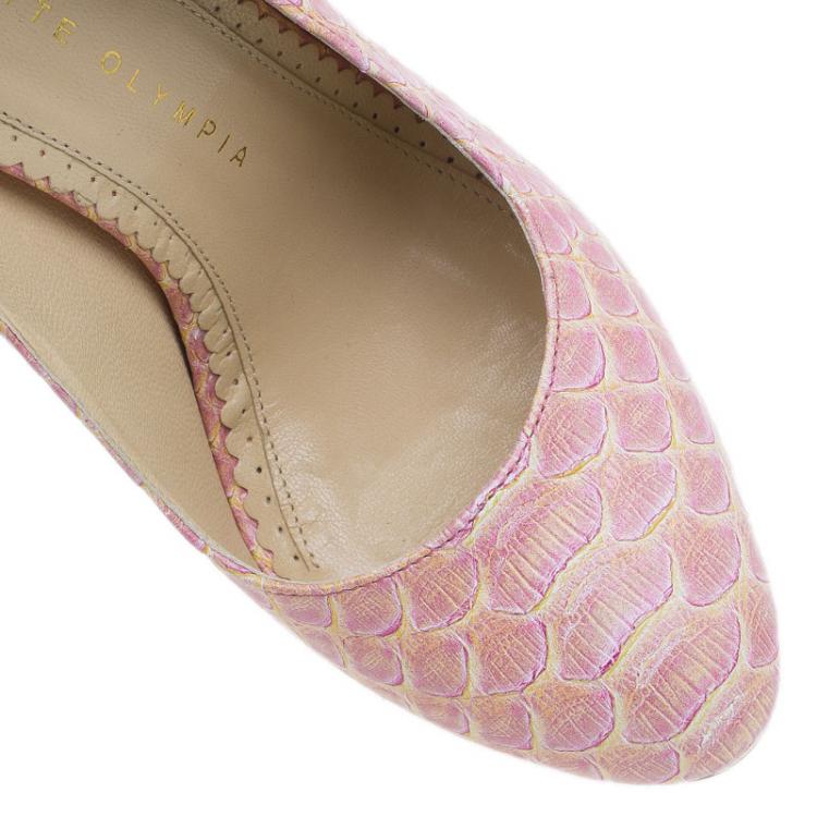 Pre Owned Charlotte Olympia Pink Python Pumps Size 37