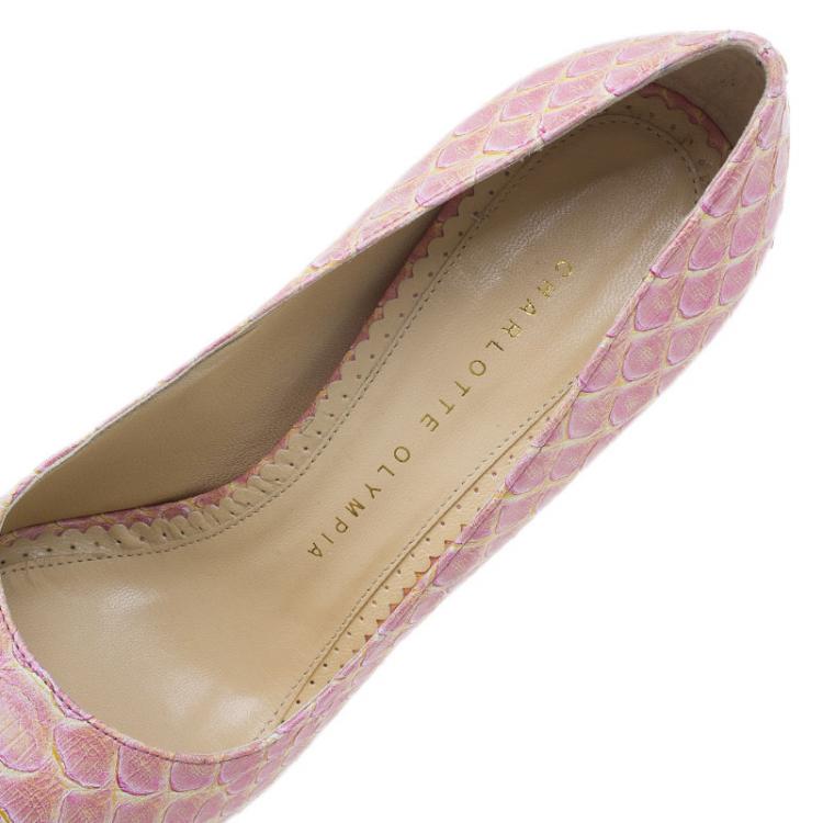 Pre Owned Charlotte Olympia Pink Python Pumps Size 37