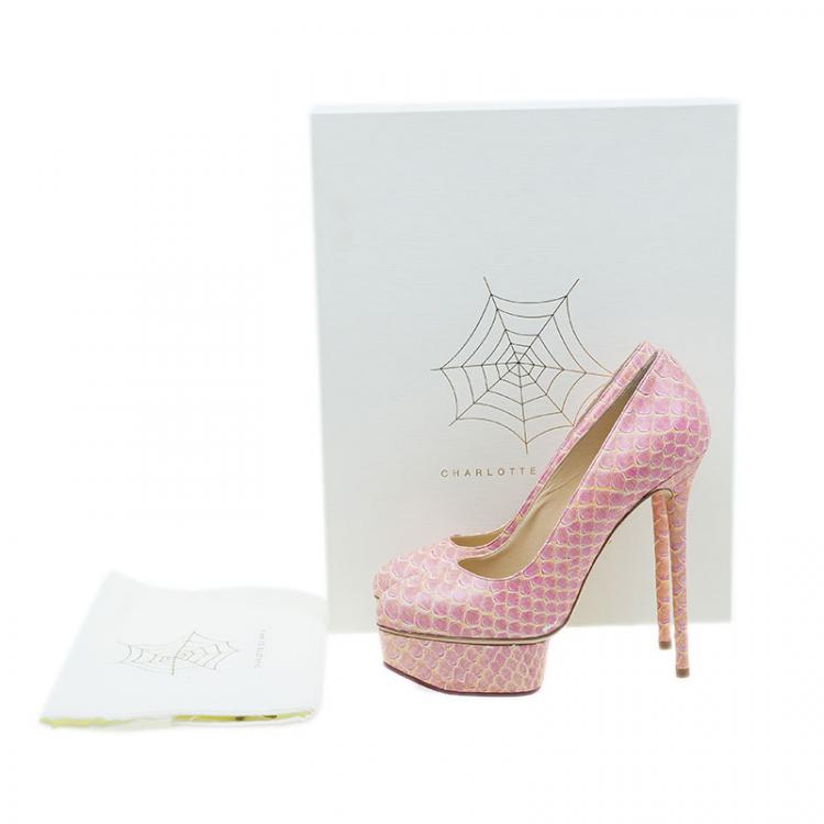 Pre Owned Charlotte Olympia Pink Python Pumps Size 37