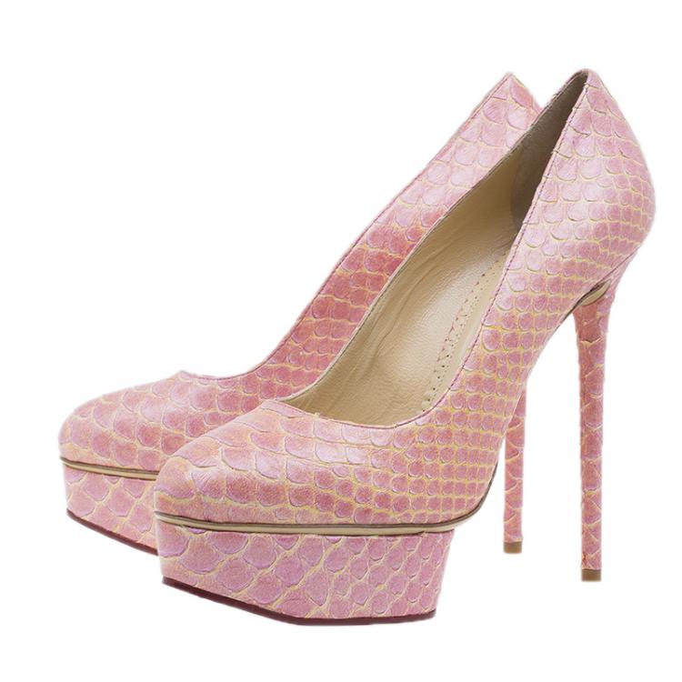 Pre Owned Charlotte Olympia Pink Python Priscilla Platform Pumps Size 39