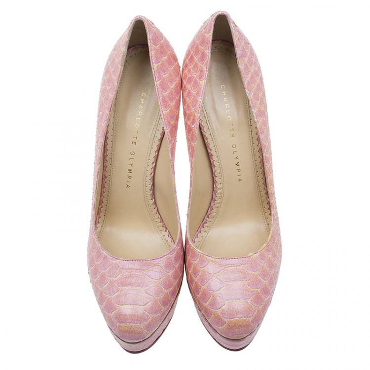 Pre Owned Charlotte Olympia Pink Python Priscilla Platform Pumps Size 39