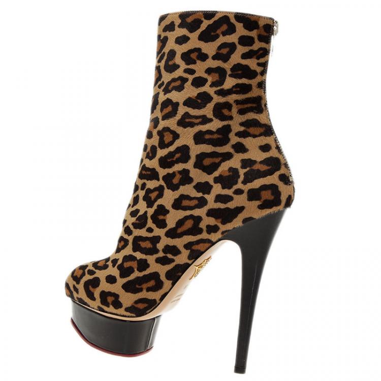 Pre Owned Charlotte Olympia Leopard Pony Hair Lucinda Platform Ankle Boots Size 38