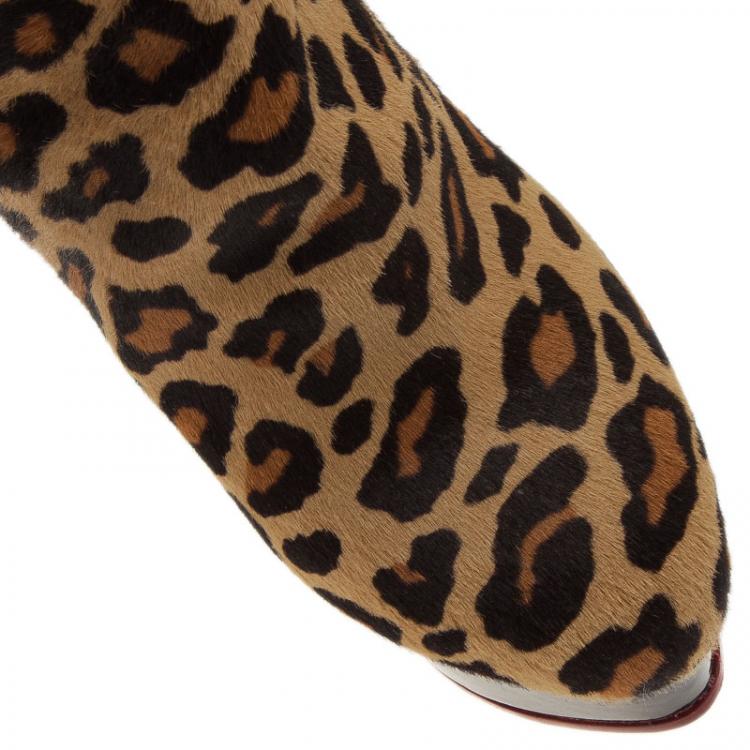 Pre Owned Charlotte Olympia Leopard Pony Hair Lucinda Platform Ankle Boots Size 38