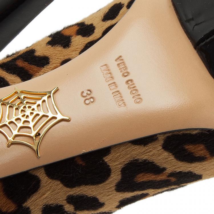 Pre Owned Charlotte Olympia Leopard Pony Hair Lucinda Platform Ankle Boots Size 38