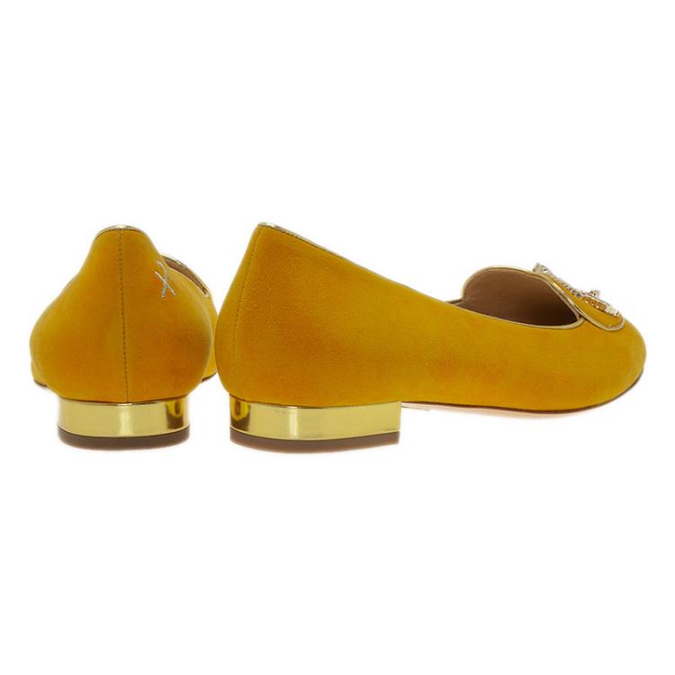 Pre Owned Charlotte Olympia Mustard Yellow Suede Sagittarius Smoking Slippers Size 39