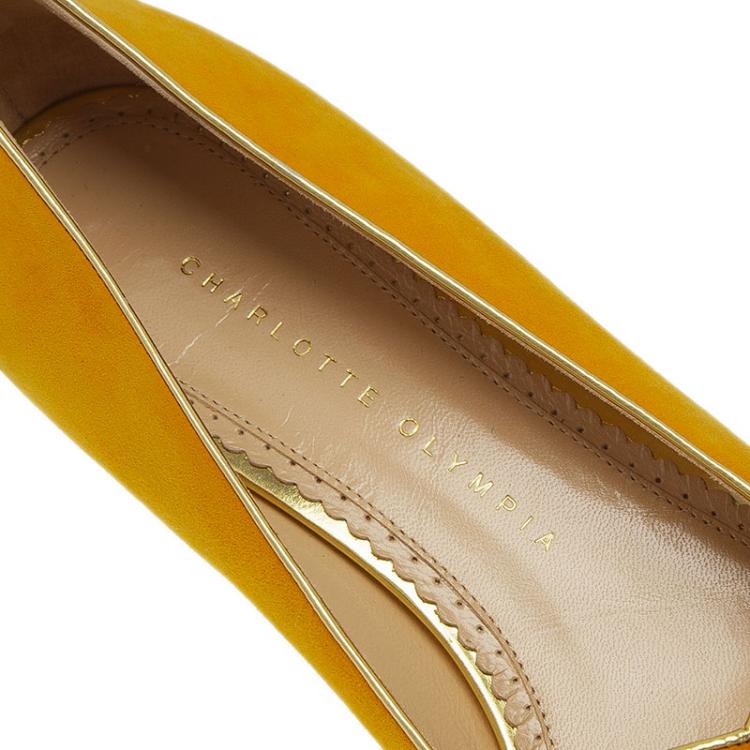 Pre Owned Charlotte Olympia Mustard Yellow Suede Sagittarius Smoking Slippers Size 39