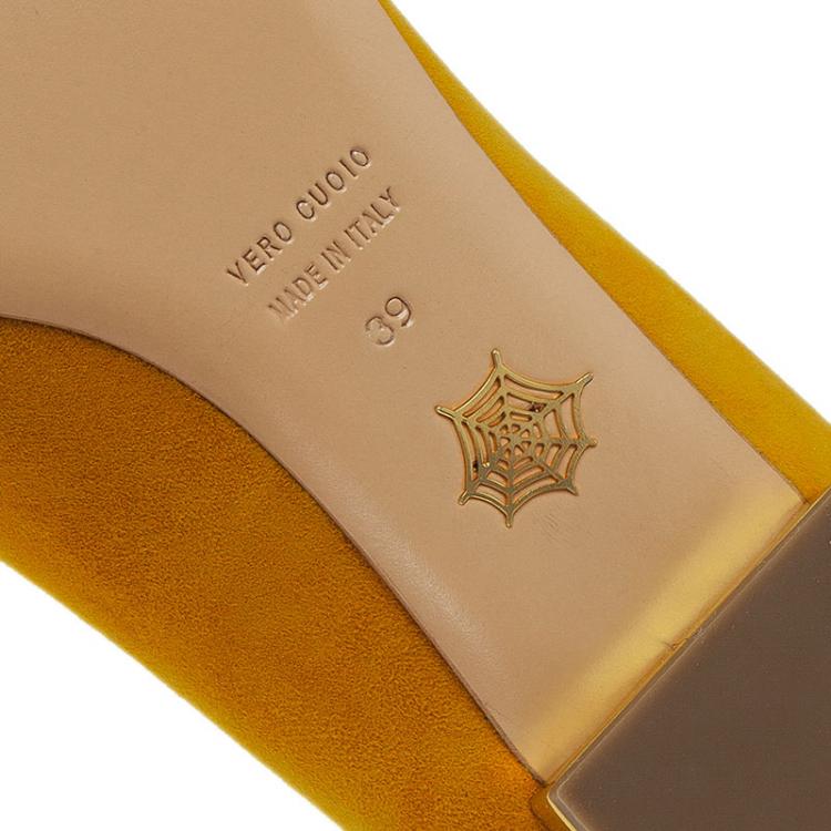 Pre Owned Charlotte Olympia Mustard Yellow Suede Sagittarius Smoking Slippers Size 39