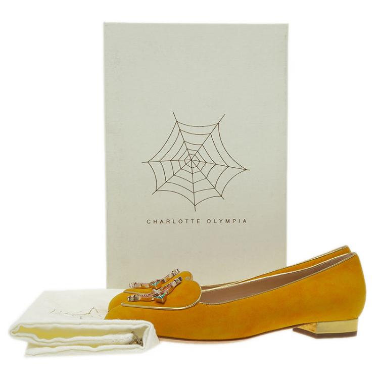 Pre Owned Charlotte Olympia Mustard Yellow Suede Sagittarius Smoking Slippers Size 39