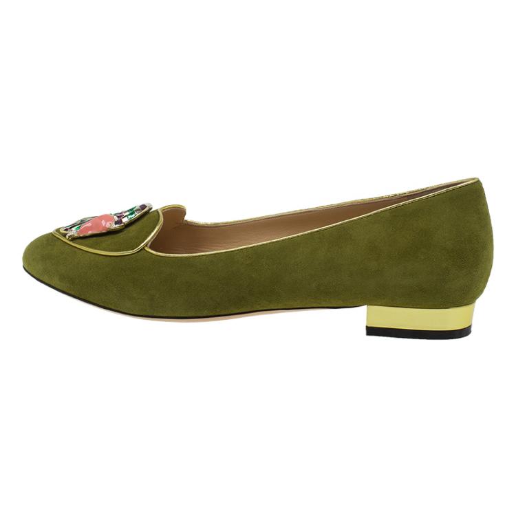 Pre Owned Charlotte Olympia Green Suede Capricorn Smoking Slippers Size 41
