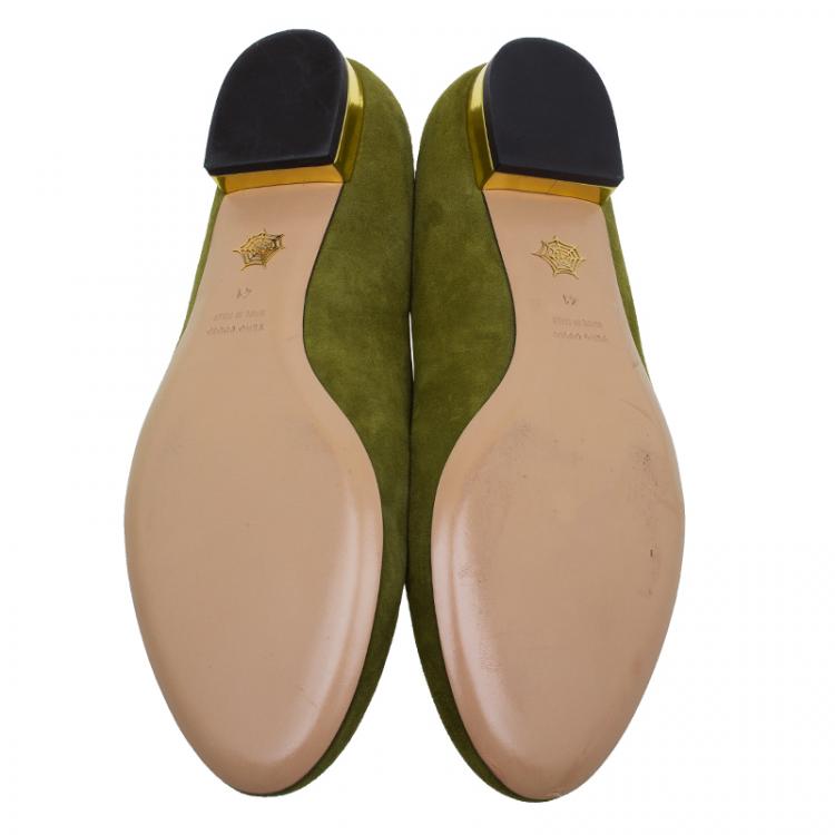 Pre Owned Charlotte Olympia Green Suede Capricorn Smoking Slippers Size 41