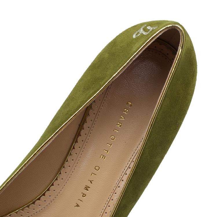 Pre Owned Charlotte Olympia Green Suede Capricorn Smoking Slippers Size 41