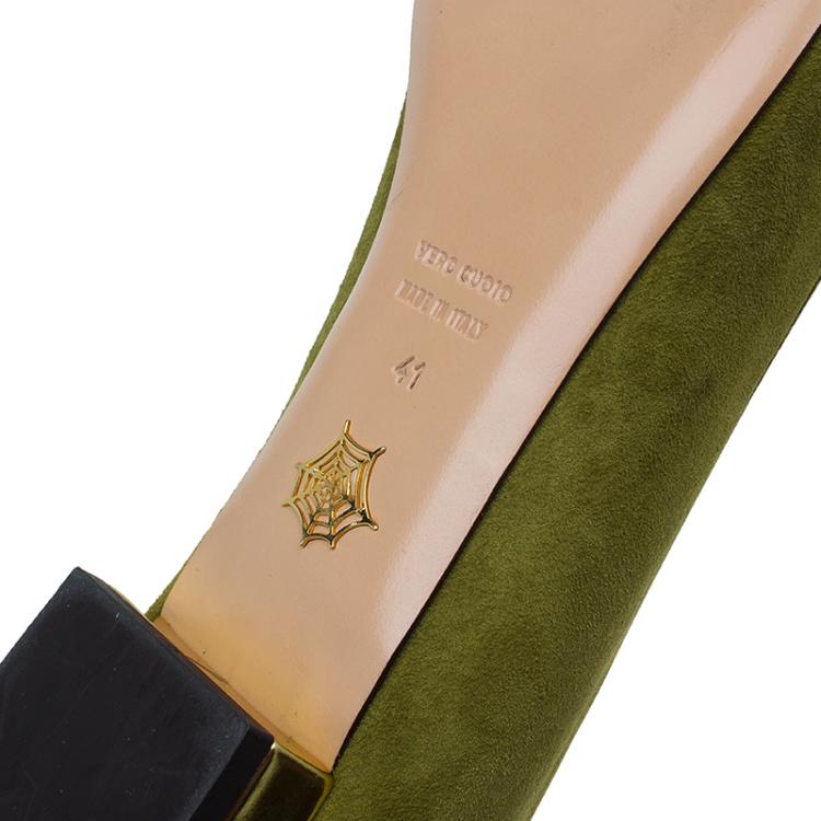 Pre Owned Charlotte Olympia Green Suede Capricorn Smoking Slippers Size 41